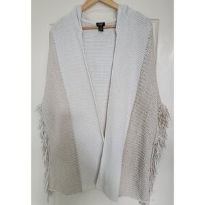 Boho Chic Roffe Accessories Hooded Open-Front Knit Kimono Cardigan / Poncho OS